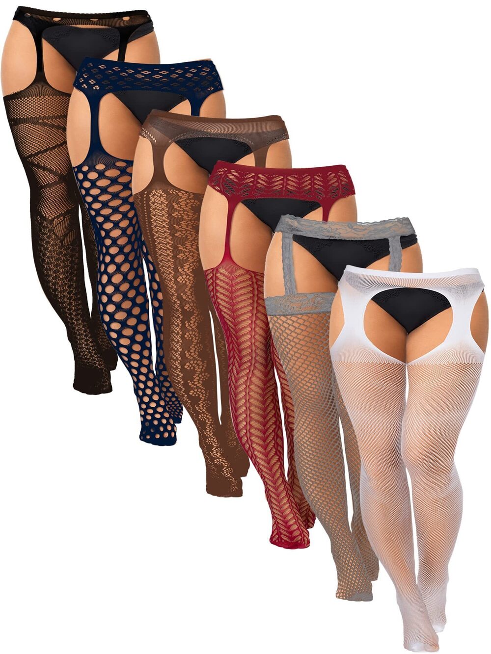 6019 6 Pairs Fishnet Thigh High Stockings Garter Belts and Suspender